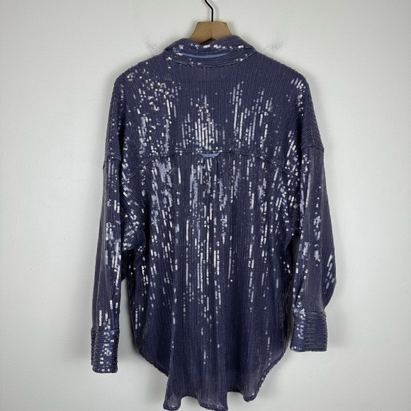Pilcro Long Sleeve Oversized Sequin Buttondown Shirt Sz M NWT - Picture 10 of 11